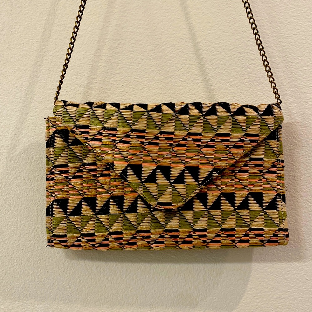 Colorful bohemian wicker purse metal strap